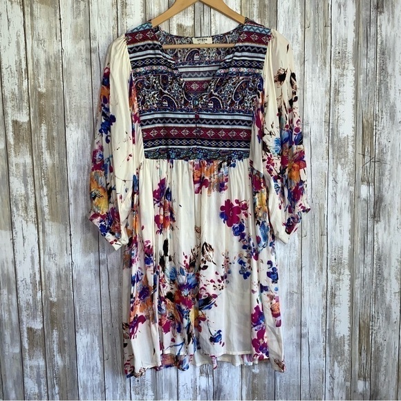 Umgee Claire Floral Boho Pink Royal Combo Dress - Picture 2 of 7